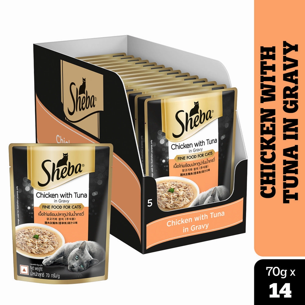 Sheba Chicken Loaf, Chicken With Tuna and Tuna Pumpkin & Carrot In Gravy Rich Premium Adult Fine Cat Wet Food Combo