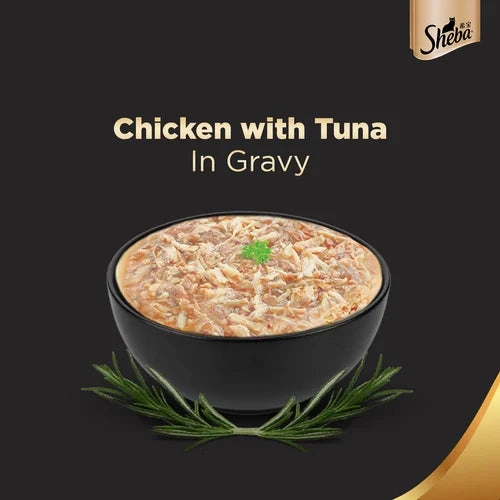 Sheba Chicken Tuna Gravy Adult Wet Food, Scoopy Lavender Natural Litter, First Meow Soft Strip Treat Cats Combo