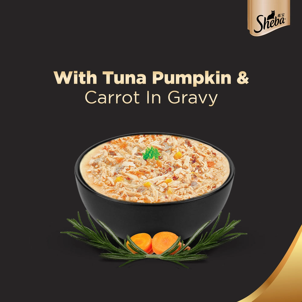 Sheba Skipjack & Salmon and Tuna Pumpkin & Carrot In Gravy Rich Premium Adult Fine Cat Wet Food Combo
