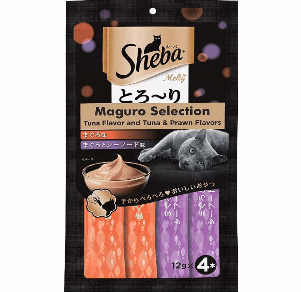 Sheba Tuna Flavor and Tuna & Prawn Maguro and Sheba Chicken & Chicken Whitefish Sasami Melty Premium Treats for Cats Combo