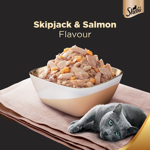 Sheba Tuna Flavor and Tuna & Prawn Maguro Selection Melty Premium Treat and Skipjack & Salmon Fish Mix Cat Wet Food Combo