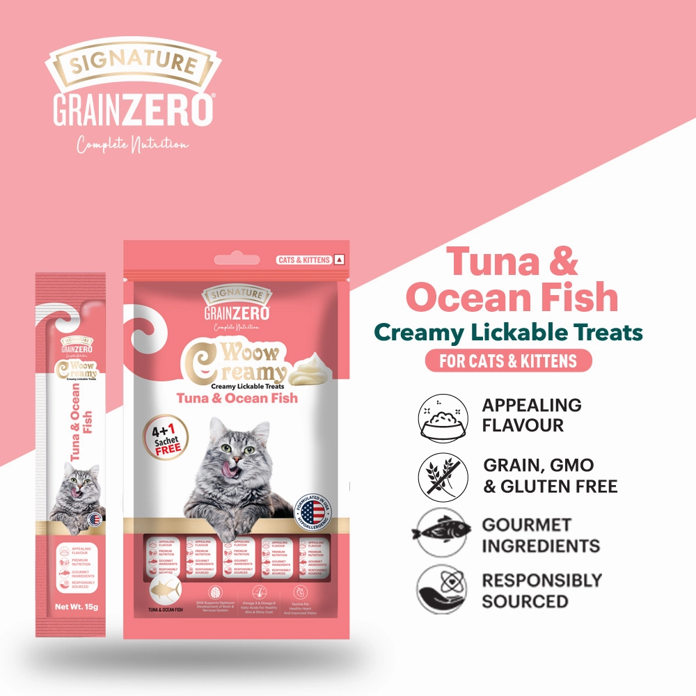 Signature Grain Zero Bonito and Scallop & Tuna and Ocean Fish Lickable Creamy Cat Treats Combo
