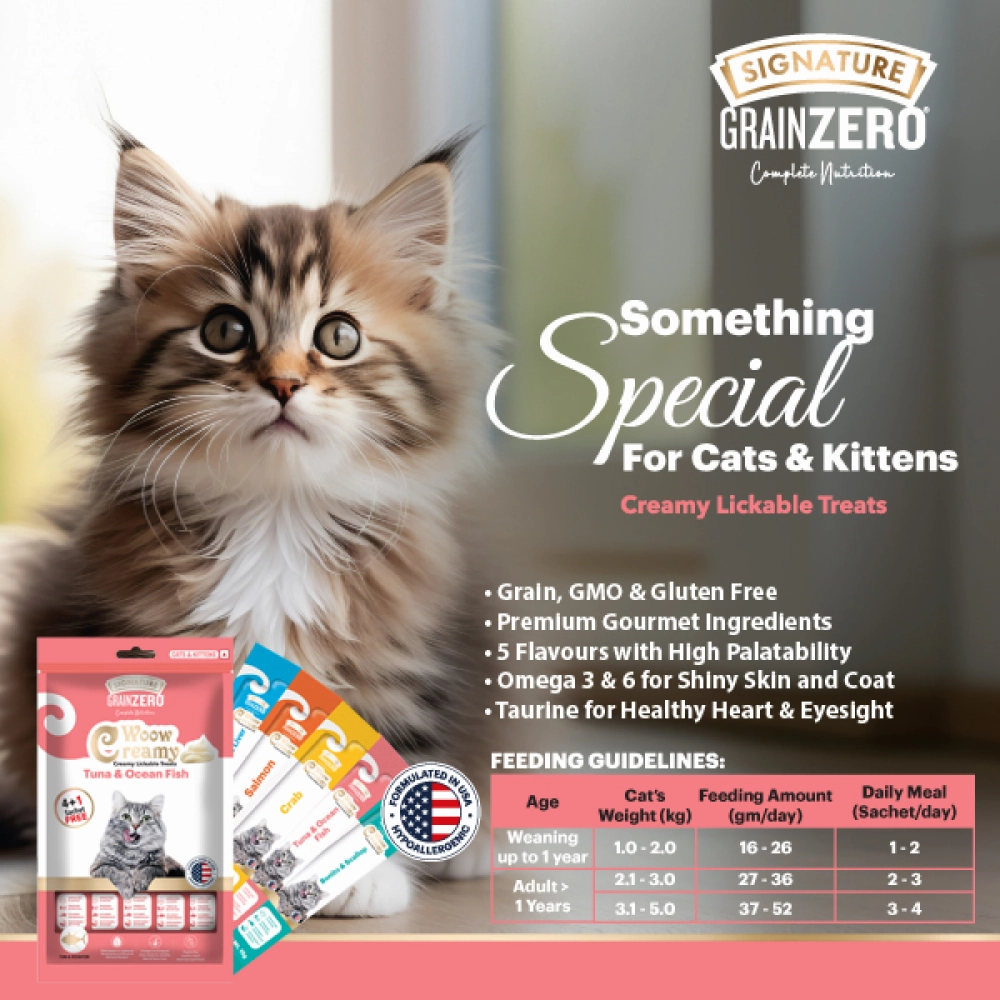 Signature Grain Zero Crab, Bonito and Scallop and Tuna and Ocean Fish Lickable Creamy Cat Treats Combo