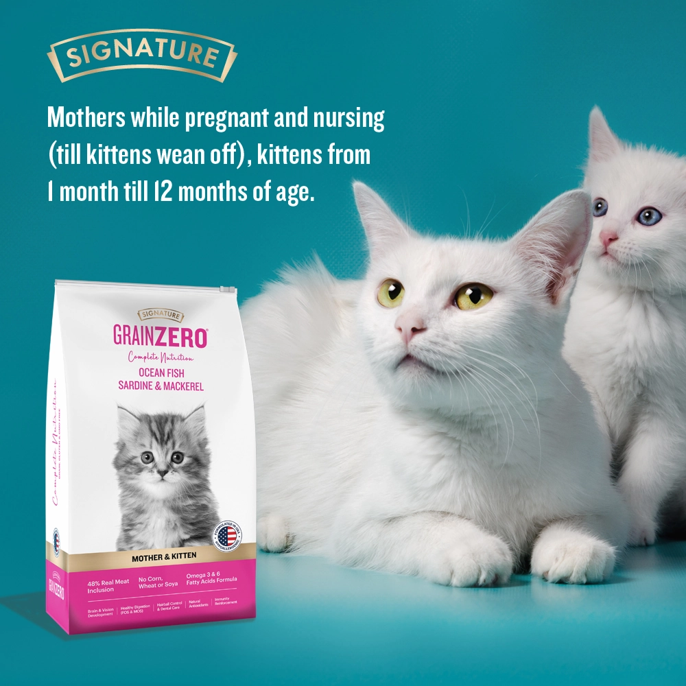 Signature Grain Zero Ocean Fish Sardine Mackerel Kitten Dry Food, Me O Creamy Chicken Liver Cats Treat Combo