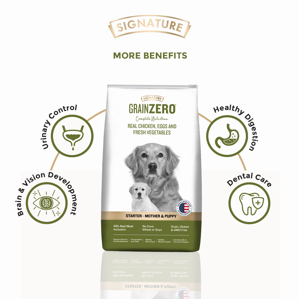 Signature Grain Zero Real Chicken, Egg and Vegetables Mother and Puppy Starter Dog Dry Food