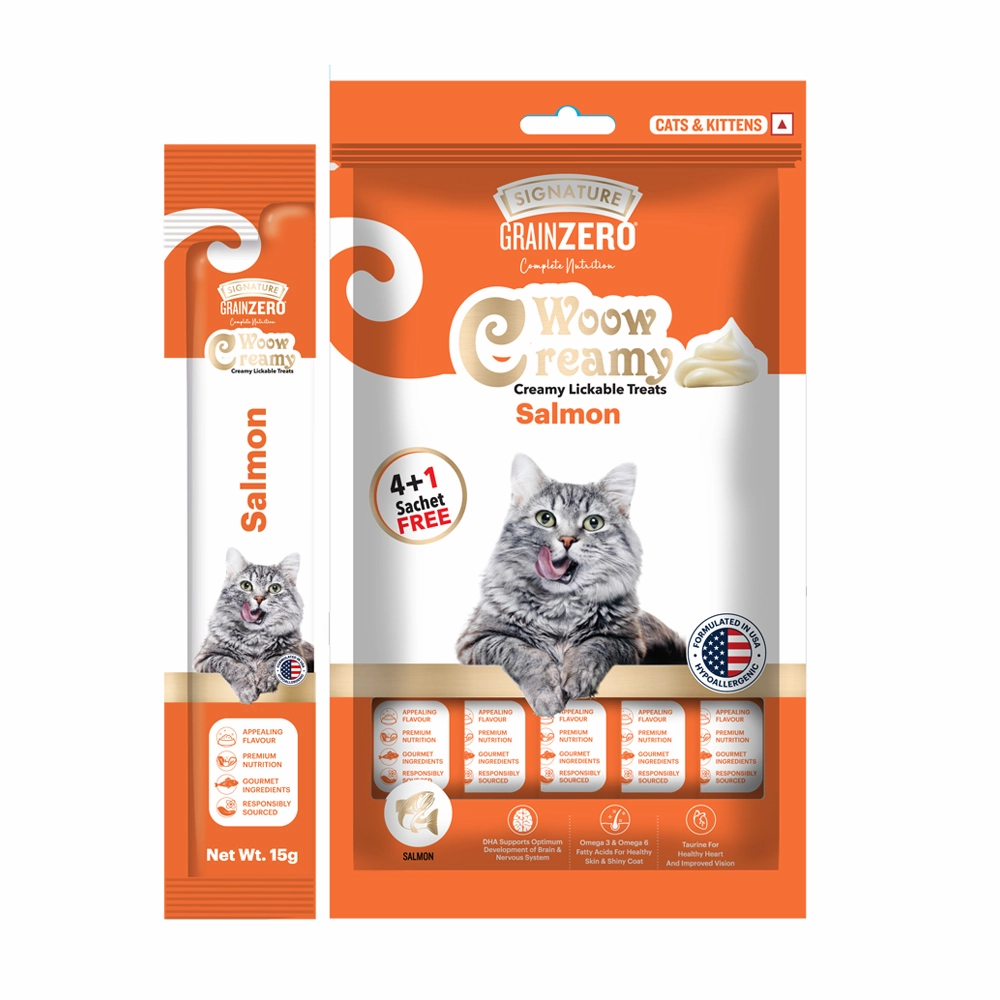 Signature Grain Zero Salmon and Bonito & Scallop Lickable Creamy Cat Treats Combo