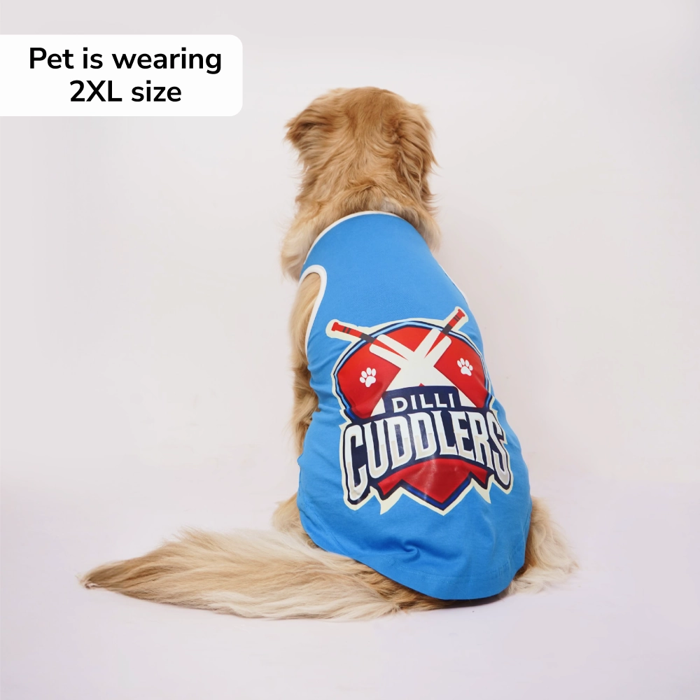 Skatrs Dilli Cuddlers Cricket Jersey for Dogs and Cats (Blue)