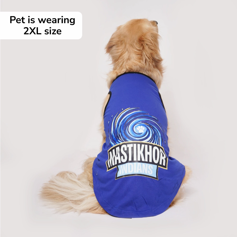 Skatrs Mastikhor Indians Cricket Jersey for Dogs and Cats (Blue)