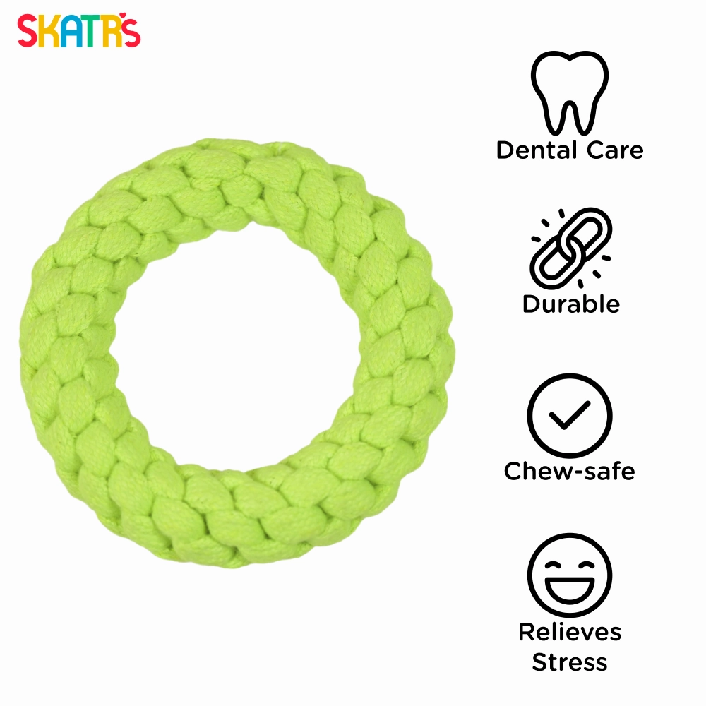 Skatrs Rope Ring Toy, Pet Vogue Bouncy Ball & Henlo Chicken Pops High Protein Treats Dog Combo