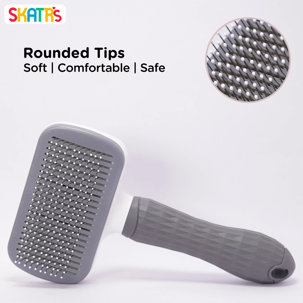 Skatrs Self Clean Slicker with Metal Bristles Brush for Dogs and Cats (Grey)
