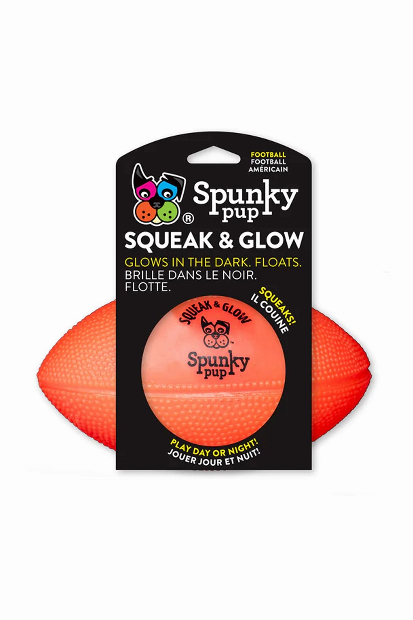 Spunky Pup Squeak and Glow Football Toy