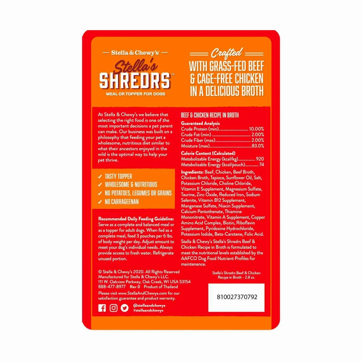 Stella & Chewy's - Stella's Shredrs For Dogs - Beef & Chicken Recipe in Broth 2.8oz