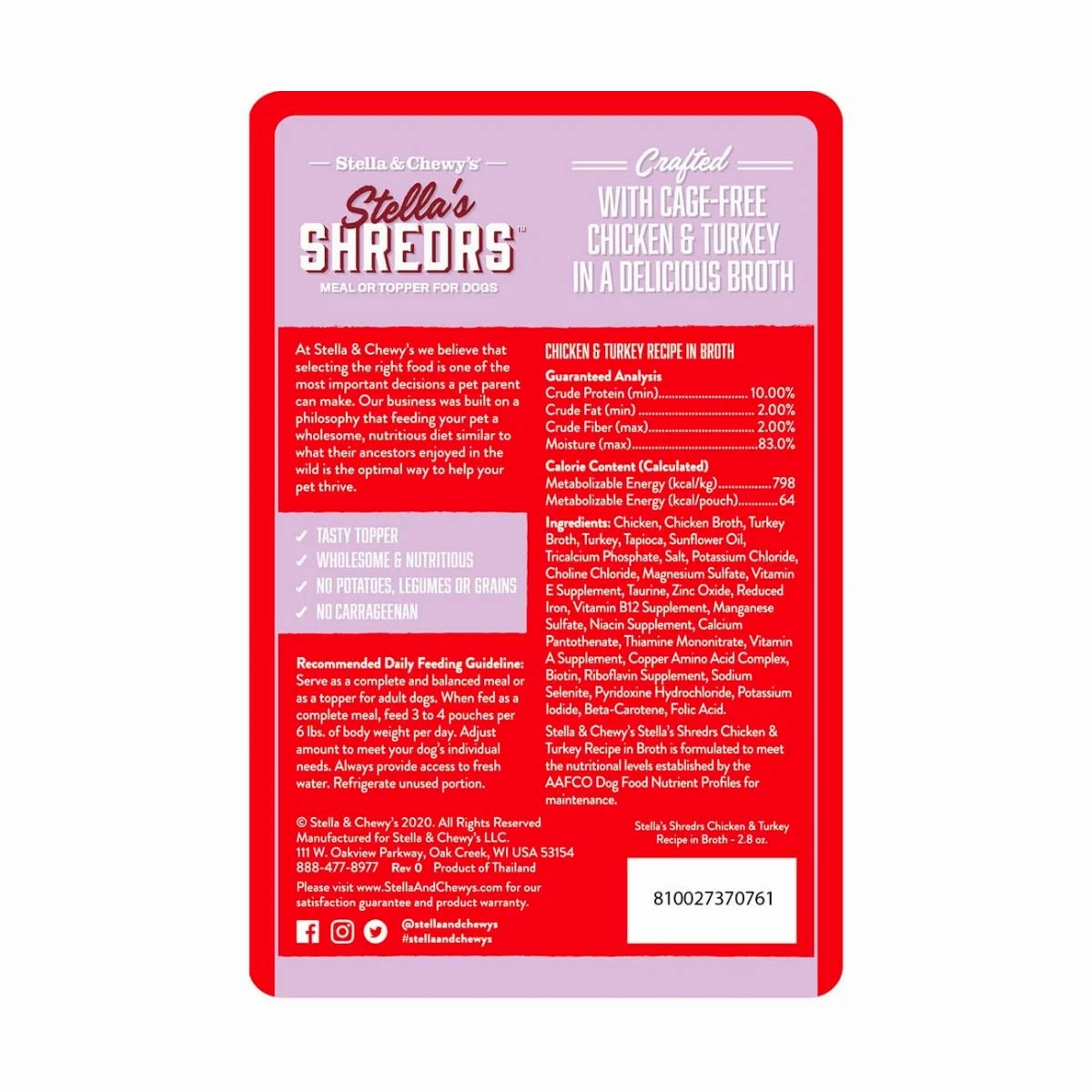 Stella & Chewy's - Stella's Shredrs For Dogs - Chicken & Turkey Recipe in Broth 2.8oz