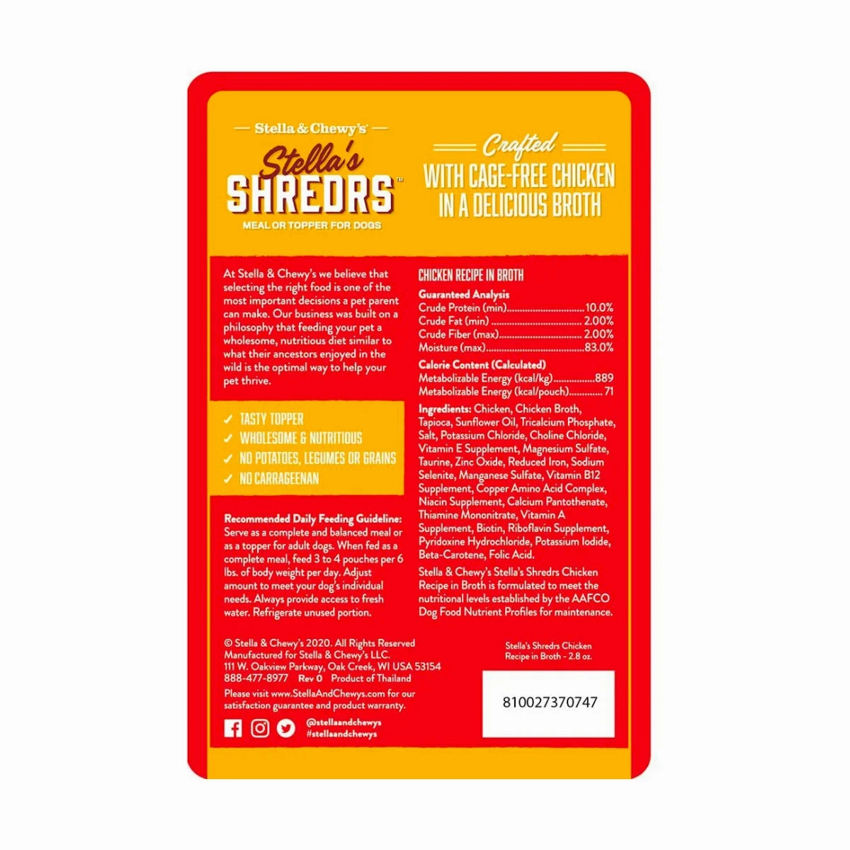 Stella & Chewy's - Stella's Shredrs For Dogs - Chicken Recipe in Broth 2.8oz