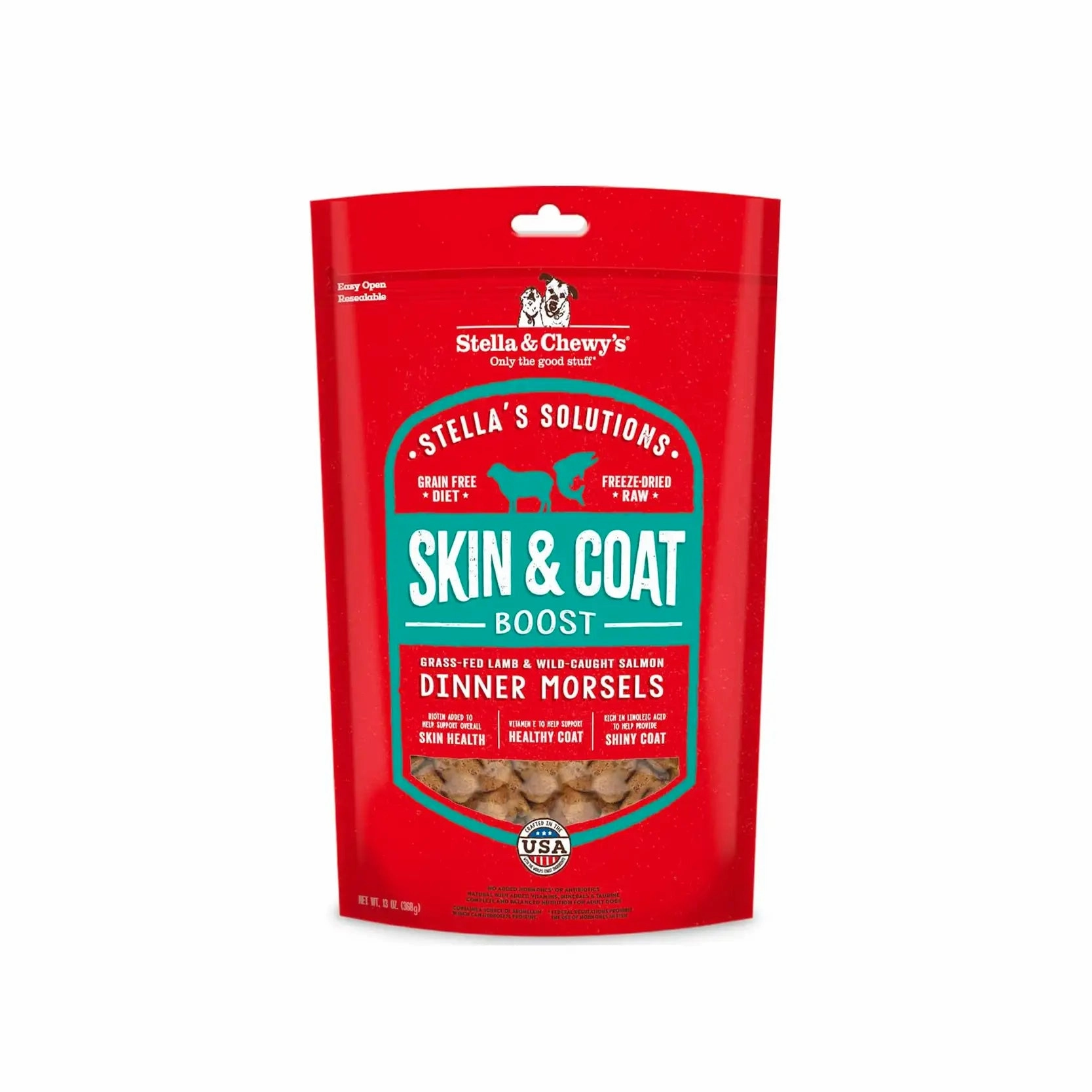 Stellas Solutions Skin & Coat Boost Grass-Fed Lamb & Wild-Caught Salmon Dinner Morsels for Dogs