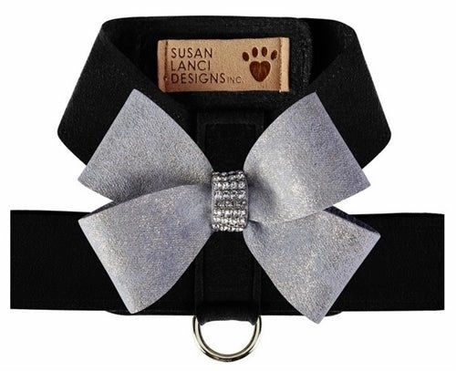 Susan Lanci Black Tinkie Harness with Platinum Glitzerati Nouveau Bow