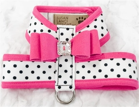 Susan Lanci Two Tone Polka Dot Big Bow Tinkie Harness in Pink Sapphire