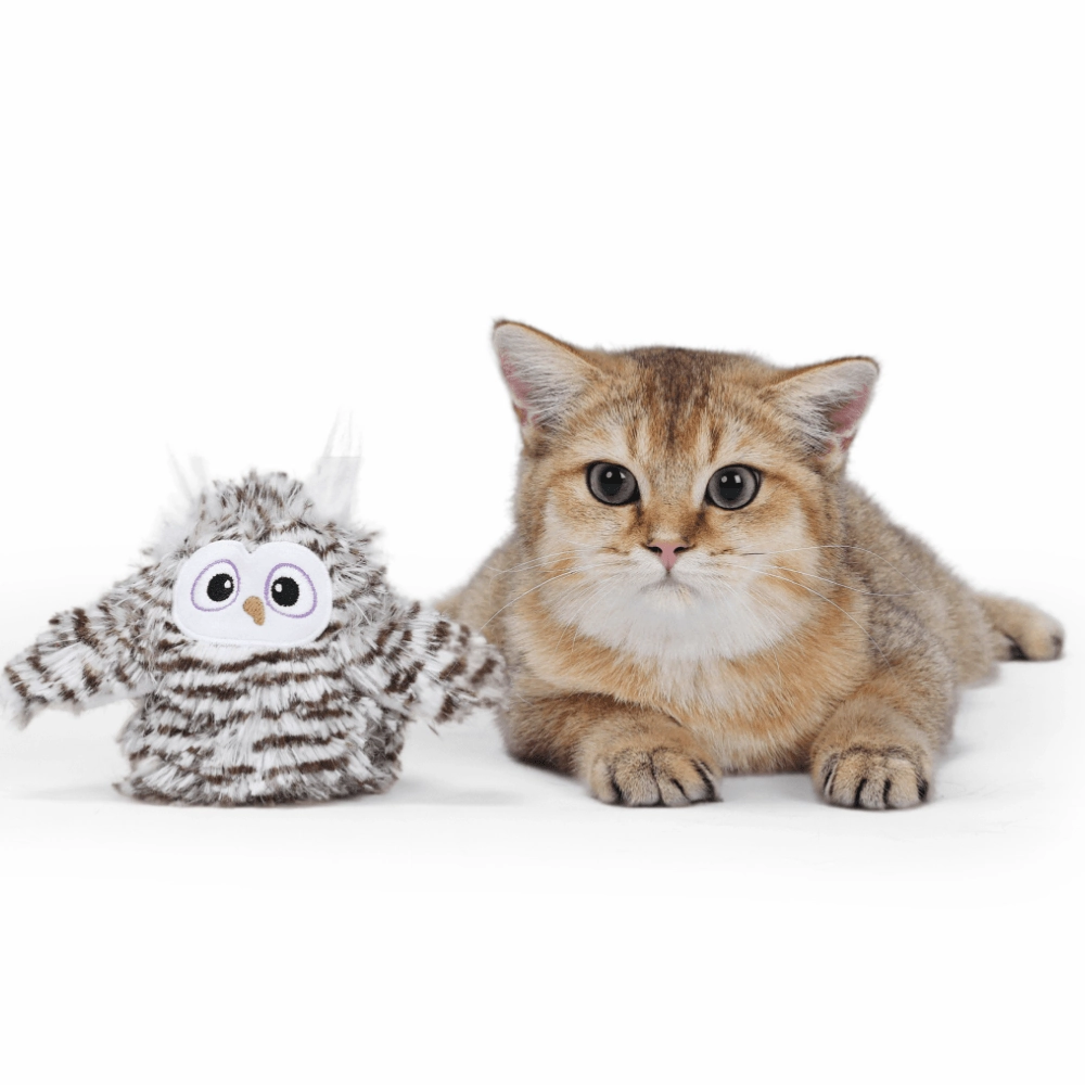 Temptations Creamy Purrrr ee Chicken & Tuna Treats and Fofos Flapping Owl Chirping Interactive Toy for Cats Combo