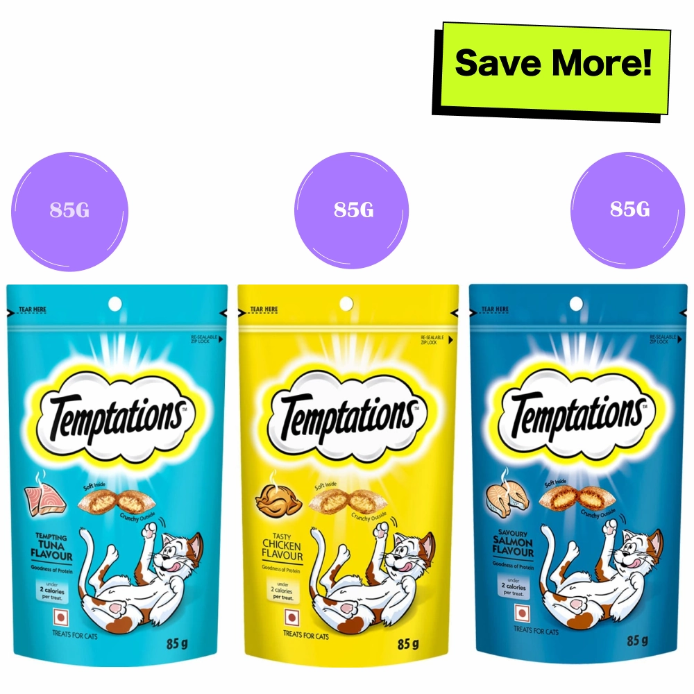 Temptations Savoury Salmon, Tasty Chicken and Tempting Tuna Flavour Cat Treats Combo