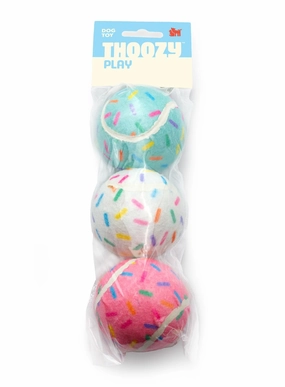 ThoozyPet Birthday Sprinkle Tennis Balls Fetch Dog Toys (3 pack)