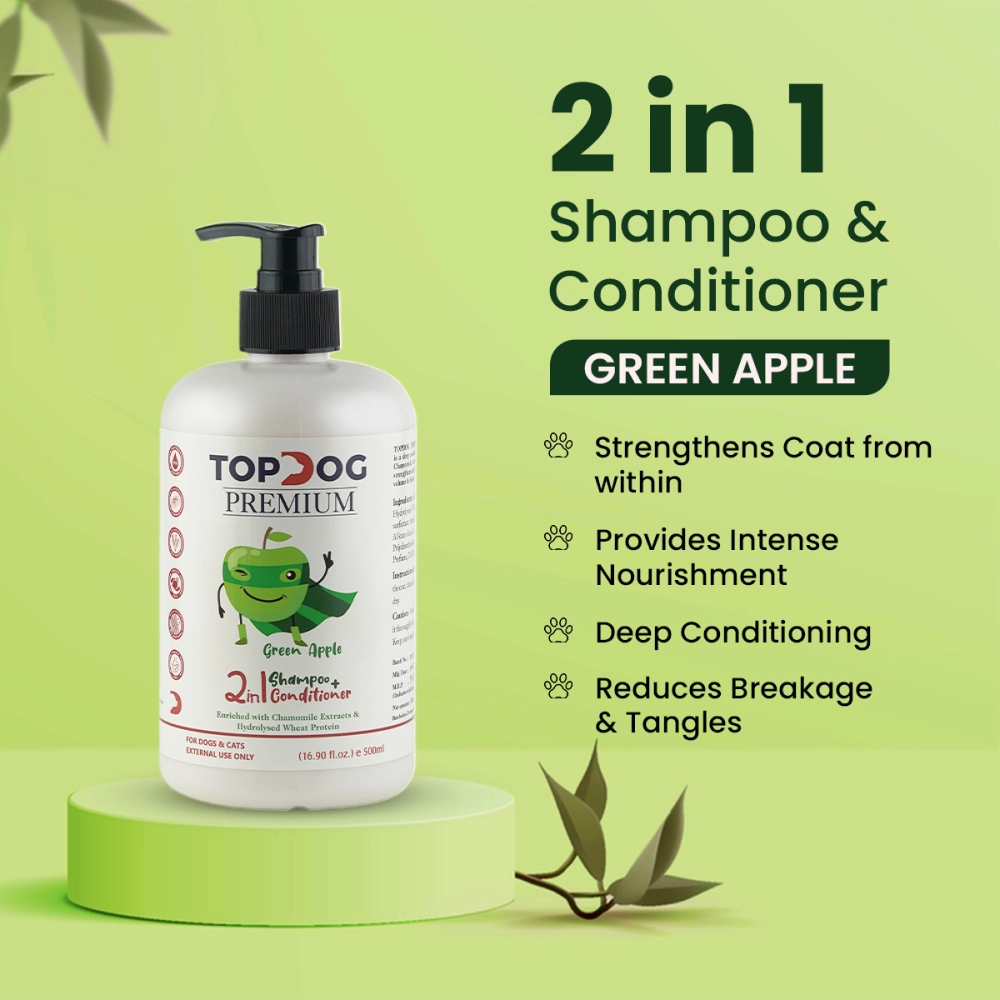 TopDog Premium Green Apple 2 in 1 Shampoo and Conditioner for Dogs and Cats