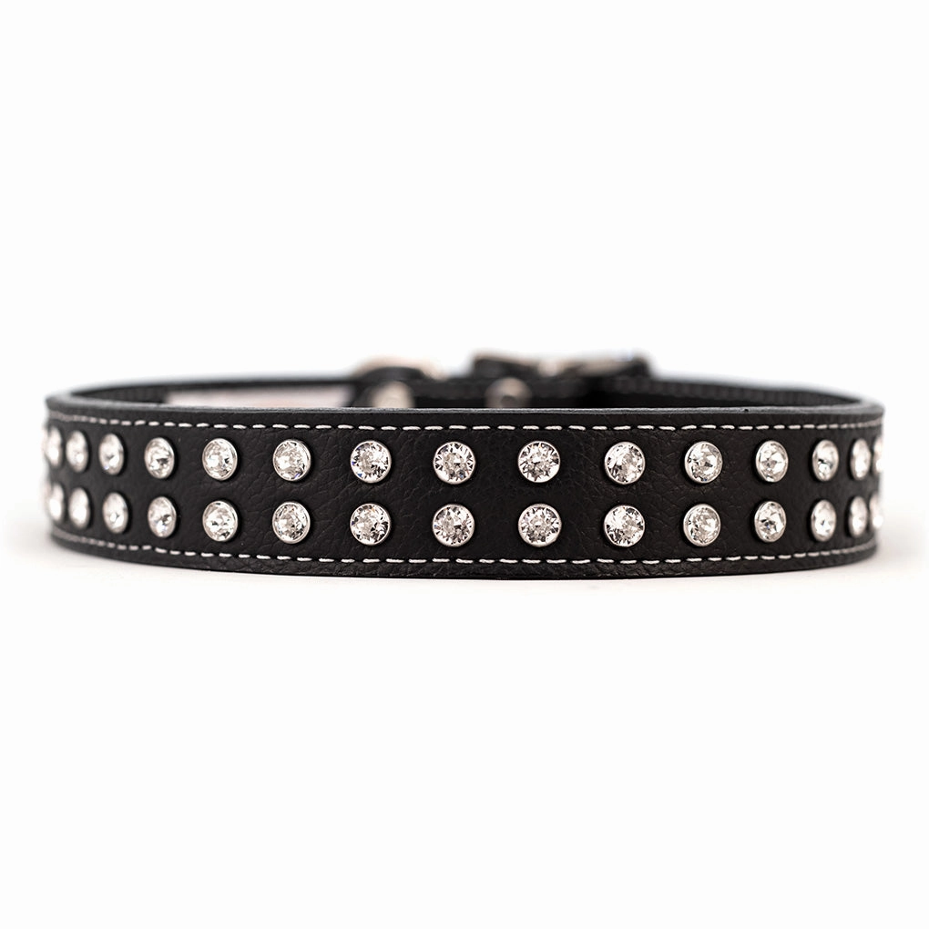 Tuscan Leather Crystallized Dog Collar Black