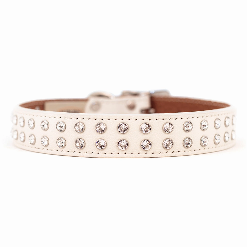 Tuscan Leather Crystallized Dog Collar White