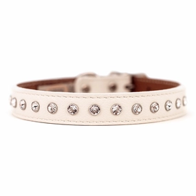 Tuscan Leather Crystallized Dog Collar White