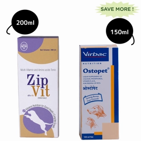 Virbac Ostopet Calcium Supplement Syrup (150ml) and Intas Zipvit Multi Vitamin Supplement for Dogs and Cats (200ml) Combo