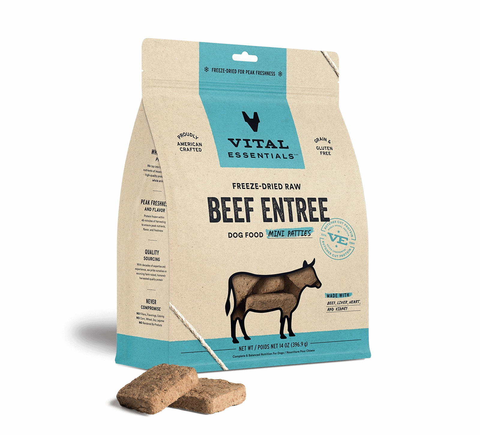Vital Essentials Beef Entree Mini Patties Freeze-Dried Raw Dog Food
