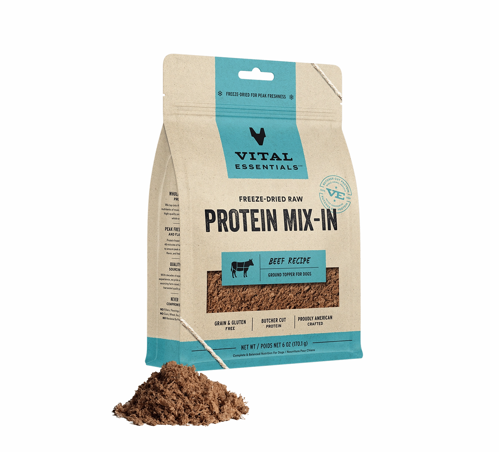 Vital Essentials Beef Recipe Freeze-Dried Raw Protein Mix-In Ground Topper For Dogs