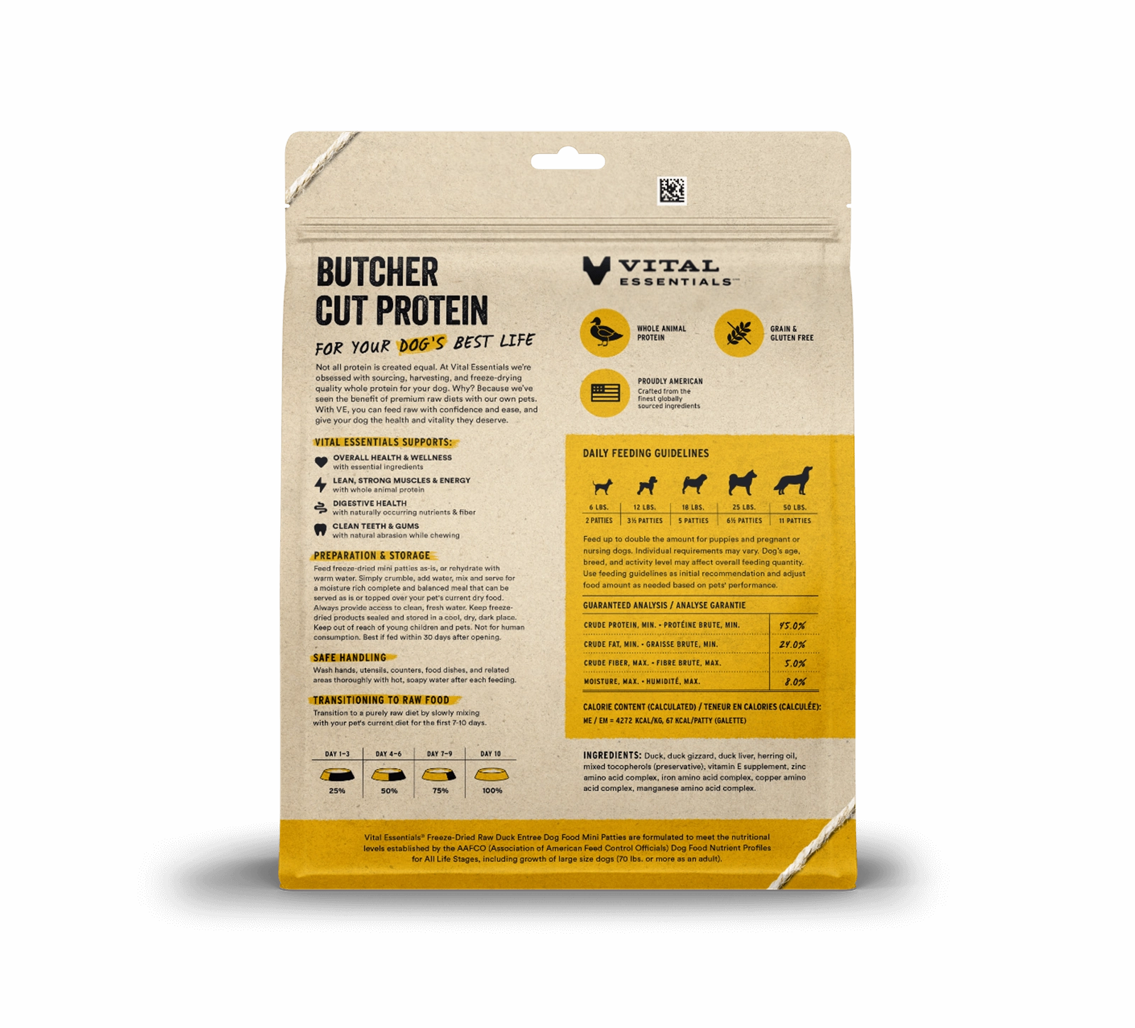 Vital Essentials Duck Entree Mini Patties Freeze-Dried Raw Dog Food