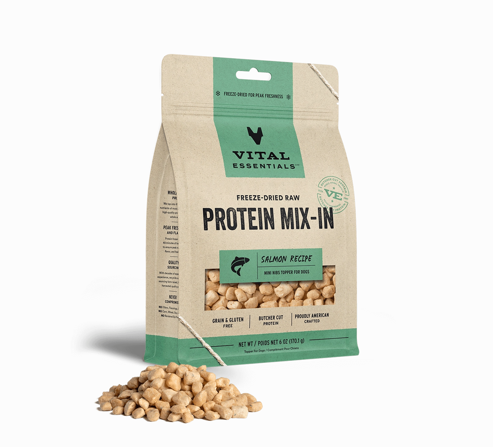 Vital Essentials Salmon Recipe Freeze-Dried Raw Protein Mix-In Mini Nibs Topper For Dogs