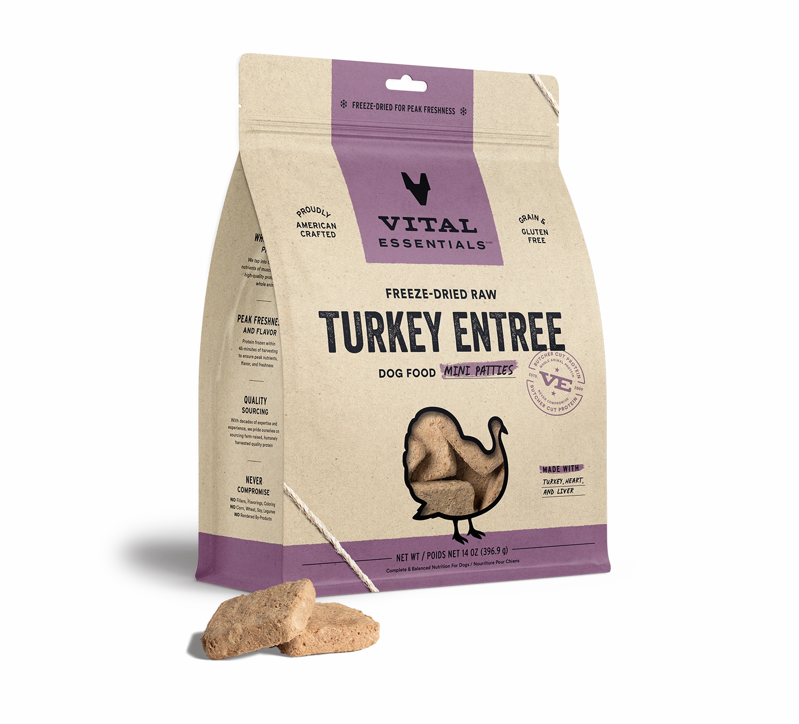 Vital Essentials Turkey Entree Mini Patties Freeze-Dried Raw Dog Food