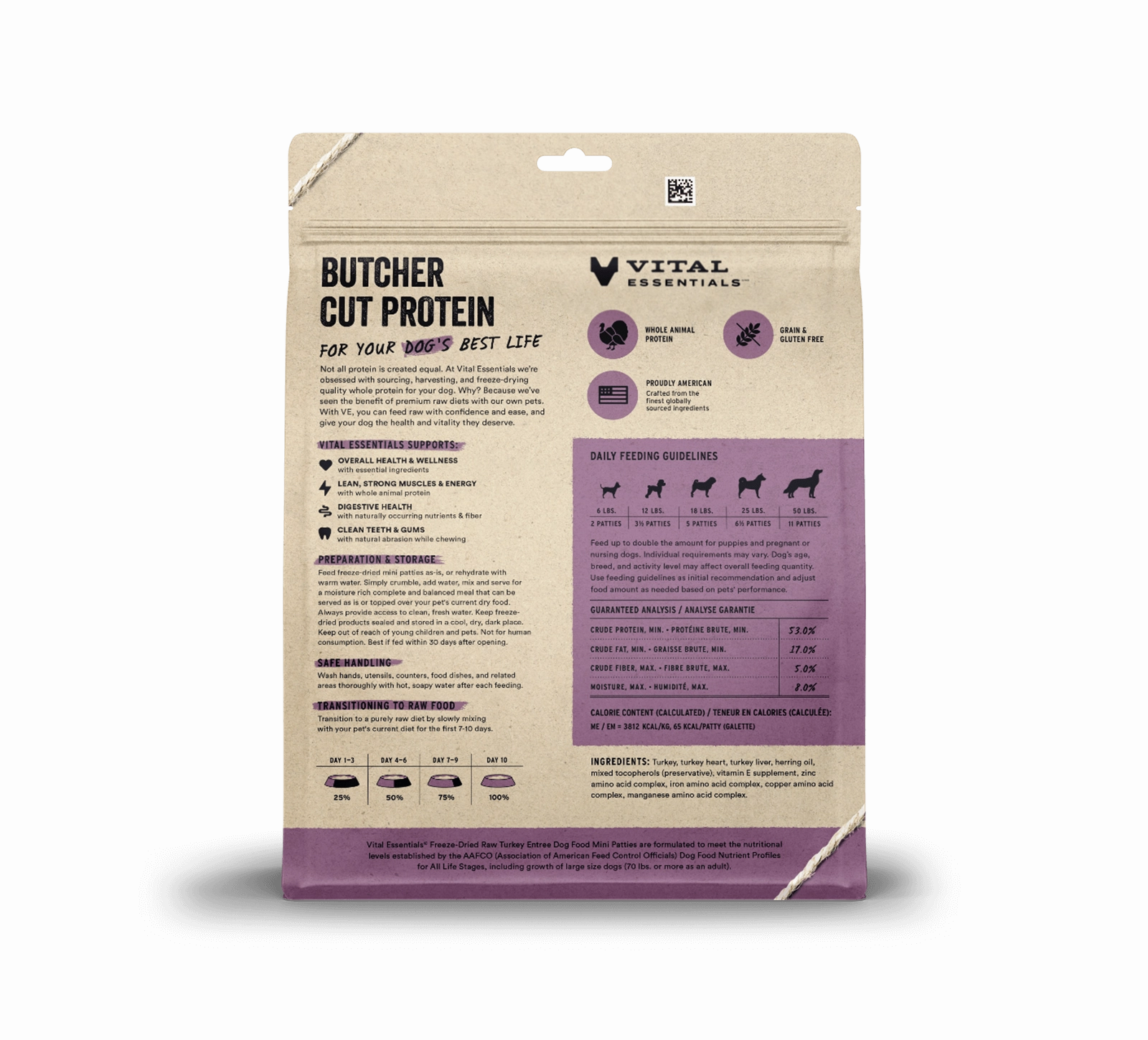 Vital Essentials Turkey Entree Mini Patties Freeze-Dried Raw Dog Food
